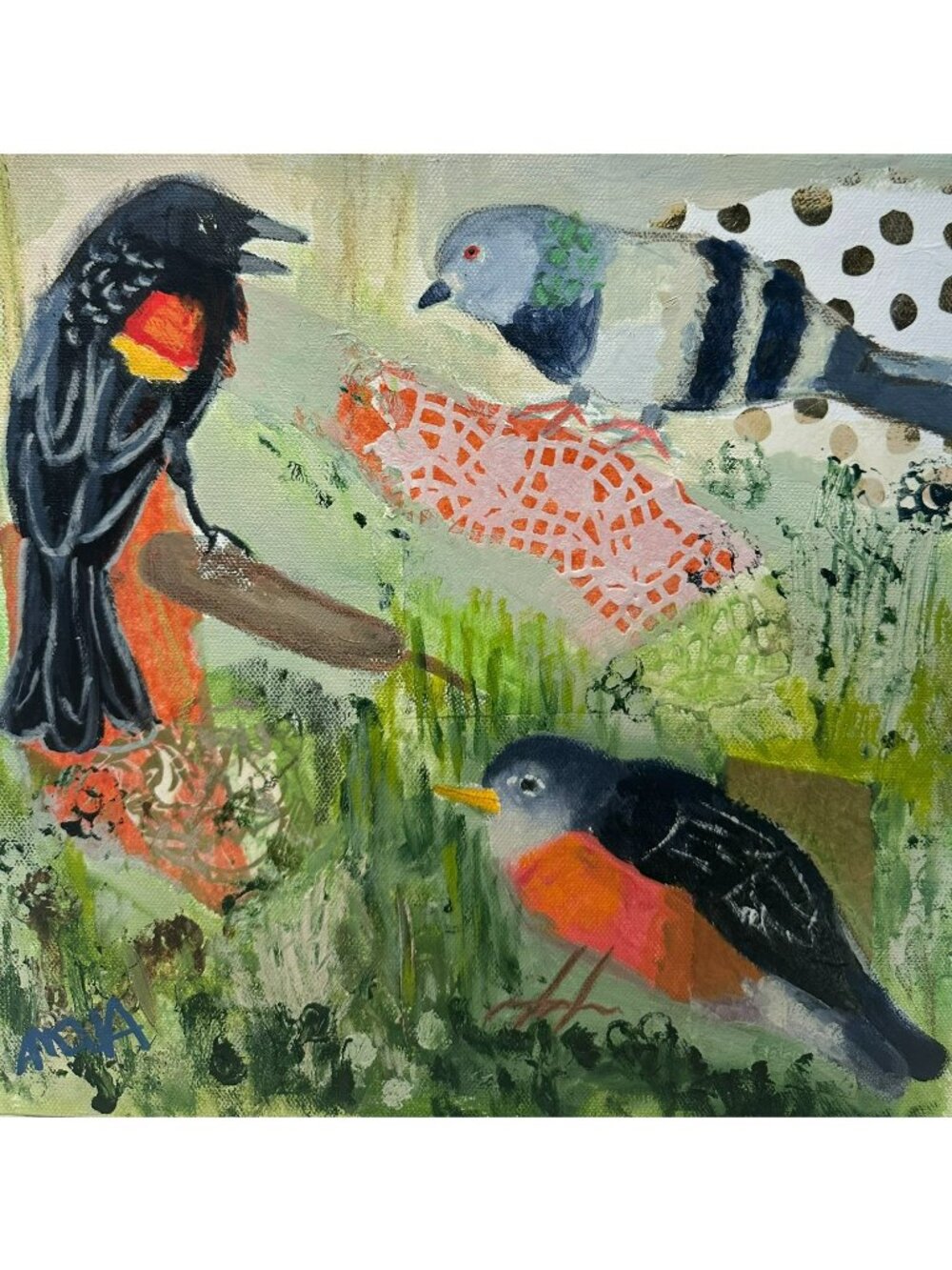 Original Art Bird Painting OOAK Art Robin Nature Home Decor Wall Art Cottage